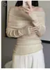 Suéter de un hombro para mujer, nuevo estilo de deseo puro, solapa grande, hombros descubiertos, temperamento suave, tejido de punto de manga larga, temporada de otoño e invierno