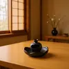Quemador de Incienso de Cerámica Negra con Base de Loto Estilo Chino, Portainciensos de Madera Sagrada, Purificación del Aire, Meditación Yoga, Adorno de Decoración para el Hogar
