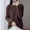Tejido Calado para Mujer Principios de Otoño Delgado Cuello Redondo Holgado Manga Larga Suéter Pulóver Estilo Suave Capa Interior Capa Base Cubre