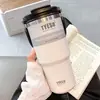 Taza de café de acero inoxidable, taza térmica, taza grande con popote, vaso de agua de aspecto elegante para niñas, vaso para hielo que mantiene el frío para hombres