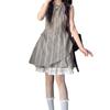 Vestido chaleco sin mangas de cuadros franceses para niños verano 2025 nuevo pequeño elegante adelgazante de cintura falda