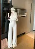 Conjunto de cárdigan tejido + top de tirantes + pantalón, pantalón blanco, pantalón rosa suave, pantalón color camel