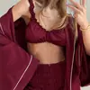 Estilo Novo Primavera e Verão 2026 Cetim Alto Padrão Manga Longa Camisola, Roupa Íntima, Shorts, Pijama, Conjunto de Três Peças, Roupa de Casa Transfronteiriça para Mulheres