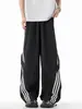 Pantalones Deportivos de Malla Perforada de Seda Helada de Secado Rápido para Hombre, Verano, Estilo Americano, Holgados, Rayados, Modernos, Rectos, Casuales, Largos