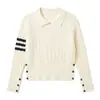 Suéter de malha feminino para o início do outono, slim, curto, de manga longa, com gola polo e ombros caídos, top base para usar por baixo