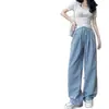 Cintura 3D - dos largos de pantalón disponiblesPantalones de pierna ancha a cuadros azules para mujer, nueva colección verano 2026, de cintura alta, casual, de pierna recta