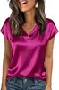 Camiseta de Satén para Mujer Primavera y Verano Amazon Nuevo Color Sólido Europeo y Americano Negocios Cuello en V Casual Suéter Superior para Mujer