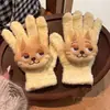 Luvas de Pelúcia Quentes Tricotadas de Cinco Dedos com Gatinho de Strass para Mulheres no Inverno, Versáteis à Prova de Frio e Vento para Ciclismo, Aconchegantes