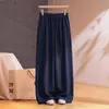 Pantalones de pierna ancha de lino de seda de morera para mujer, pantalones de lino con sensación fresca, nuevos de verano 2026, cintura alta elástica, transpirables, de pierna recta