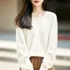Nuevo suéter de punto sin costuras forrado de polar para otoño e invierno para mujer, cuello en V, corte holgado, manga larga, top cálido