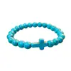 Pulseira de Joias Vermelhas Transfronteiriça Pulseira de Turquesa Pulseira de Cruz Pulseira de Pedra Vulcânica Fosca Pulseira Elástica de Yoga em Estoque