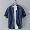 Camisa Masculina de Algodão e Linho de Manga Curta da Moda 2021 Verão Solta Amassada Estilo Chinês Vintage Camisa com Gola Artística