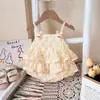 Roupas de Bebê Vestido sem Mangas Verão Meninas Rosa Bebê Coelho Alça Tops Saia Saia Princesa Roupas Wrap para Gordos