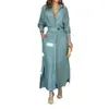 Ropa de Mujer Transfronteriza Europea y Americana 2026 Simple Casual Gabardina Larga de Solapa Manga Larga Bolsillos Cinturón Vestido