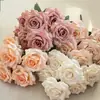 Tela Recubierta de Alta Gama 7 Cabezas Rosa Diamante Flor Artificial Hogar Boda Ramo Flor Falsa Exportación Amazon Mayorista