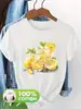 Camiseta de Manga Corta con Cuello Redondo y Estampado de Frutas de Algodón Talla Europea Transfronteriza para Mujer