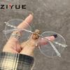 Espejo plano adelgazante de luz azul de corte puro sin marco ovalado estilo coreano para montura de miopía cómoda ultraligera para mujer