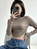 Camiseta de Manga Larga Corta de Cuello Alto para Mujer Otoño/Invierno Ajustada Sexy Moda Chica Caliente Capa Interior Superior Hombro Normal Capa Base Superior para Mujer
