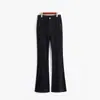 ¡Explosiones recomiendan! Diseño de nueva línea de otoño sensación cuatro lados negro Pantalones de pierna recta campana de mezclilla 571