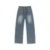 Jeans de mezclilla personalizados/otoño nuevos de alta costura con salpicaduras para hombre, pierna recta, versátiles, talla grande, negro y azul