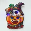 Letrero de cartón KT para Halloween con luces intermitentes, decoración de ambiente espeluznante, pintura colgante de sombrero de bruja de calabaza, venta al por mayor de fabricante