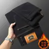 Jeans preto de alta qualidade italiano em Lyocell, não desbota, para homens, novo estilo outono e inverno, skinny slim-fit, stretch, forrado com fleece, moderno