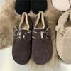 Sapatos Birkenstock Vintage Femininos Outono e Inverno 2024 Novos Sapatos Flat Forrados de Lã Quentes e Preguiçosos Sapatos Slip-on Sola Macia