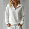 Colección de otoño europea y americana 2026: sudadera de mujer cómoda, holgada, de punto gofrado, color liso, cuello alto, con cremallera, manga larga, patchwork