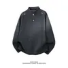 Moda masculina e feminina estilo americano, camiseta top estiloso com gola henley de manga longa, textura bordada moderna, jaqueta folgada plus size