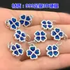 Prata S999 Azul Queimado Gota de Cola Trevo de Quatro Folhas da Sorte Pulseira de Corda Trançada à Mão Colar Acessórios DIY Feitos à Mão