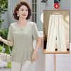 Camisa de Manga Corta de Verano de Alta Gama para Mamá 2026 Nuevo Estilo de Verano Traje de Manga Corta de Moda para Mujeres de Mediana Edad y Mayores para Mujeres