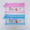Estojo Dupla Camada A6 Desenho Animado Snoopy com Desenho de Filhote, Bolsa de Armazenamento com Zíper, Organizador de Material Escolar, Bolsa de Malha de Nylon