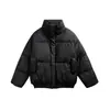 Roupas Vintage 25 Inverno Novo Simples Gola Alta Jaqueta de Couro PU com Algodão para Homens e Mulheres, Jaqueta Acolchoada de Algodão Quente Espessa