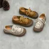Zapatos planos casuales de cuero genuino de comercio exterior, nuevo estilo 2026, zapatos para todas las estaciones, suela plana, punta redonda, con cordones, cuero suave, suela suave, caña baja, zapatos de piel de vaca para mujer