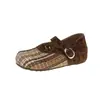 Sapatos Mary Jane femininos de novo estilo com aumento interno de altura, bico redondo, sola macia, corte baixo, sapatos de trabalho 2026, design xadrez tecido
