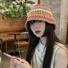 Sombrero de Paja Tejida de Color para Niños Verano Hueco Sombrero de Pescador Transpirable Cara Pequeño Sombrero Cubo Sombrero para Cabeza Grande Protección Solar Sombrero de Moda