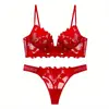 Nuevo conjunto de lencería sexy de encaje bordado estilo europeo y americano para mujer, ultrafino, minimiza los bustos grandes, sujetador anti-caída
