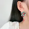Brincos de Flores com Strass, Gota Vermelha e Franjas para Mulheres, Acessórios de Brinco Elegantes e de Luxo para Vestidos de Festa
