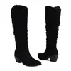 34-48 Botas de Cano Alto para Exportação Outono/Inverno, Cor Sólida Bico Fino Slip-On Versáteis Botas de Equitação Femininas, Novas Botas Femininas com Salto Quadrado