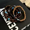 Pulsera de Abalorios de Madera Retro Transfronteriza Europea y Americana, Pulsera Sencilla de Nuevo Estilo Hecha a Mano, Conjunto Multicapa, Pulsera de Capas de Nicho para Hombres y Mujeres
