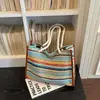 Bolsa de playa de verano 2026 estilo coreano, para debajo del brazo y hombro, con colores contrastantes, bolso tote de paja tejido de moda, gran capacidad