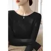 Top de punto estilo francés con hombros descubiertos y mangas largas para mujer, nuevo diseño de otoño, ajustado y favorecedor, suéter básico