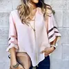 [Transfronterizo] Nueva camisa de gasa de malla suelta con costuras y cuello en V para mujer en Europa y Estados Unidos (una gran cantidad de puntos)