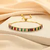 Pulseira Retangular Colorida com Zircônia, de Alta Qualidade, Estilo Luxo Acessível, Europeia e Americana, Pulseira Popular Multicolorida para Mulheres