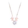 Nuevo collar de astas de oro rosa y acero de titanio para mujer, moda de ciervo sika, circonita, ciervo simple, cadena de clavícula para pareja