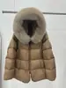 2026 Nueva Chaqueta Corta de Plumas de Pato Blanca Estilo Europeo de Invierno con Cuello de Piel de Zorro, Capa Línea A, con Capucha Adelgazante para Mujer