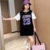 Vestido T-shirt Curto de Manga Curta para Meninas Vestido de Verão para Crianças Maiores Vestido de Menina Falso Duas Peças Top Esportivo Estilo Moderno