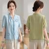 2025 Primavera y Verano Nuevo Verano Estilo Chino Delgado Camisetas de Manga Corta Bordadas para Madre Camisas para Mujeres de Mediana Edad y Mayores Nuevo