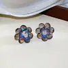Pendientes de Flor de Cristal Deslumbrante Aguja de Plata Pendientes Dulces Frescos de Dopamina Pendientes de Lujo Ligero Nicho de Gama Alta para Mujer