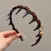 Faixa de Cabelo Alta para Mulheres, Uso Diário, Cor Café Melard, Ondulada, Dentada, Antiderrapante, Presilha para Lavar o Rosto